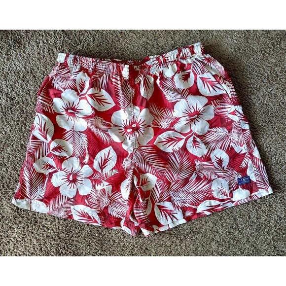L.L. Bean Swim Trunks Men's Large Tropical Red Pockets - Picture 1 of 5
